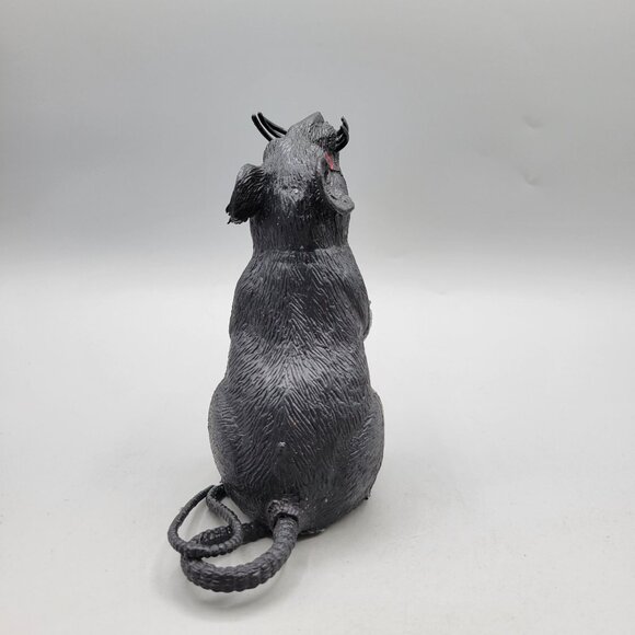 Black Plastic Rat Red Eyes Halloween Decor Standing Long Creepy Tail Squeaker - Picture 4 of 5
